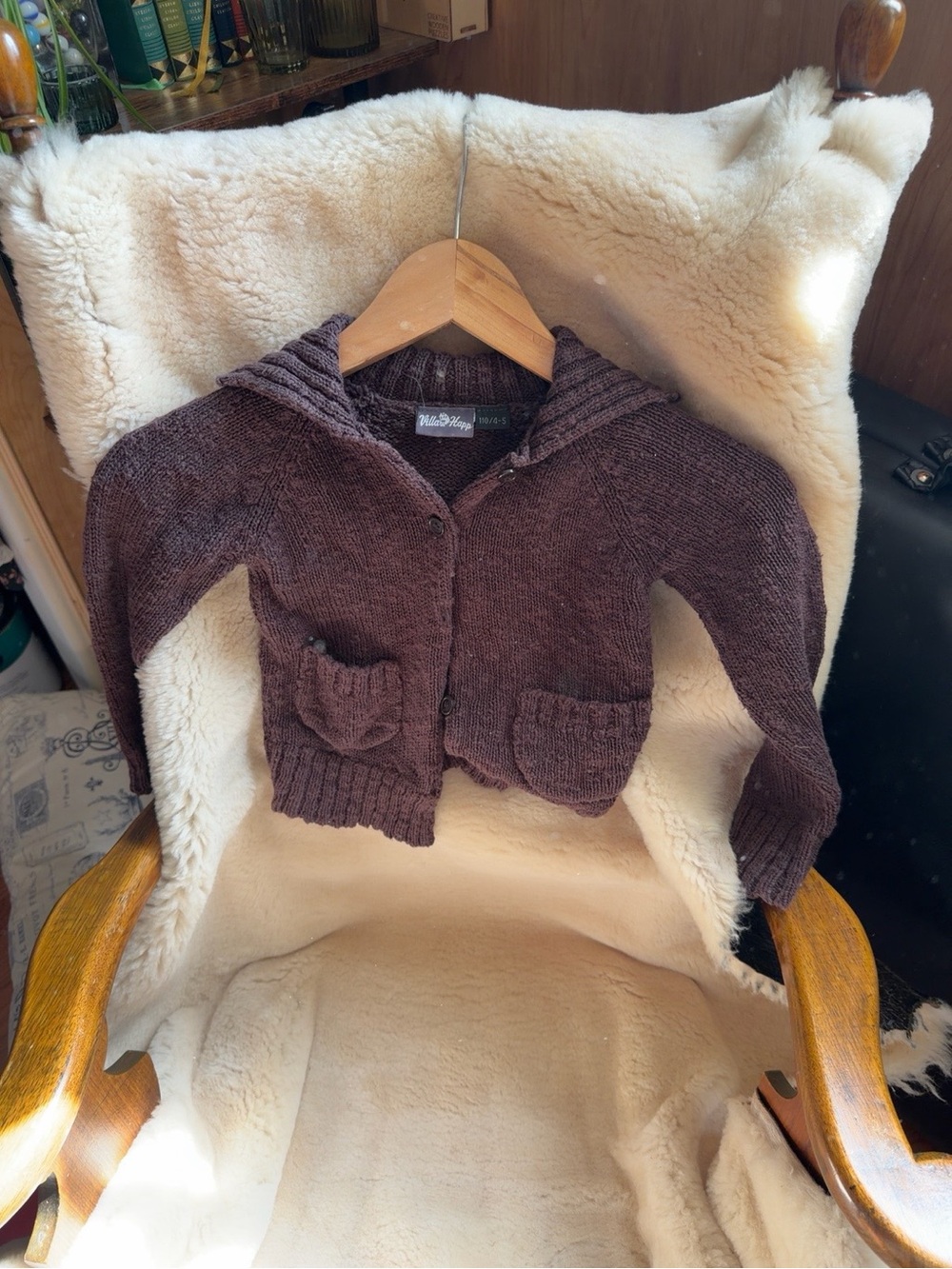 Villa and Happ Girls 4T Brown Knit Hooded Cardigan Sweater Button Front